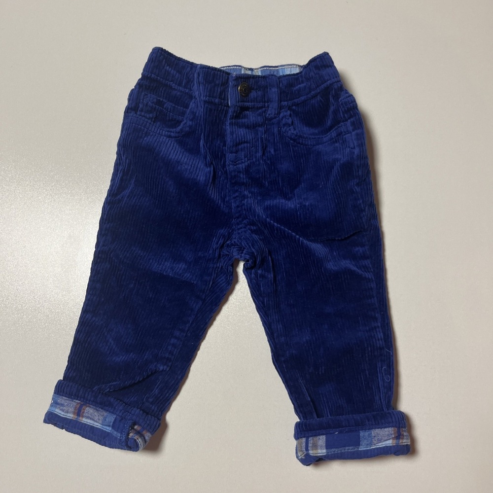 Gymboree Plaid Cuff Corduroy Pants Sz 9-12 M Deep Royal Blue Snap Button Trouser